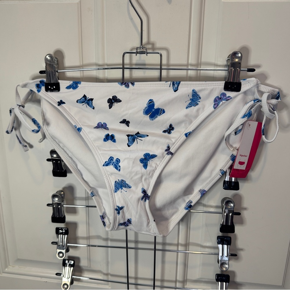 NWT Xhilaration White and Blue Butterfly Bikini Bottom Size XL